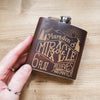 The Miracle Cure Leather Flask has been crafted using high quality leather and clad onto a stainless steel flask.