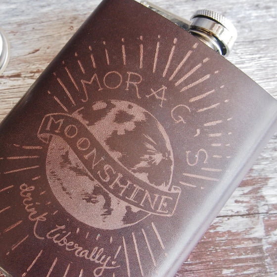 Closer look at the engraving of the Moonshine Flask.