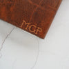 Custom Initials engraved onto the Rust Leather Flask.