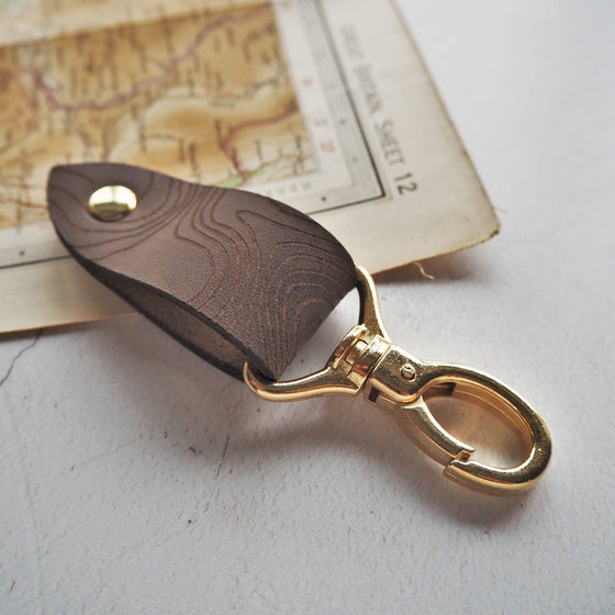 The Snowdon Leather Key Fob, engraved with the Topographic Map Lines of Mount Snowdon by HÔRD.