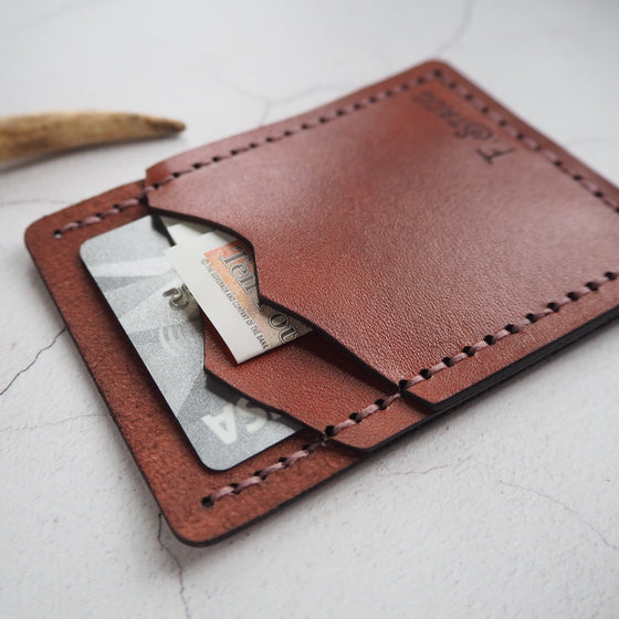 The Stag Card Holder is hand dyed and hand stitched in your choice of colours.
