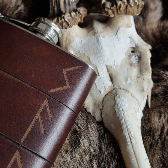 Closer look at the engravings on the Viking Rune Hip Flask-Hip Flask