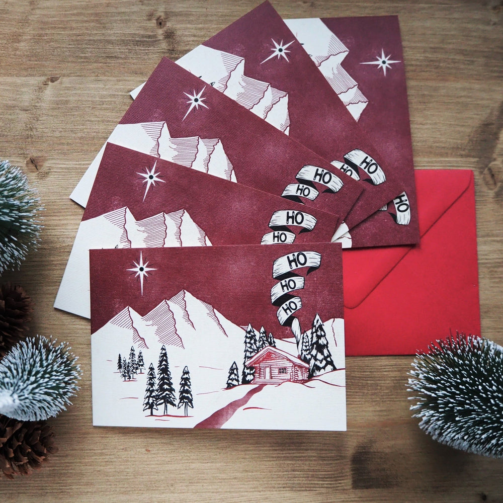 set of 5 ho ho ho christmas cards by hord