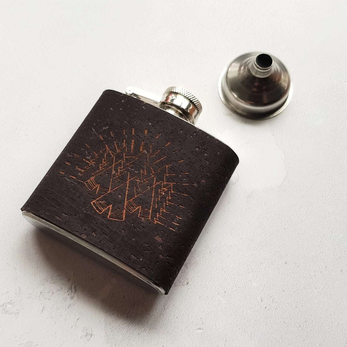 This camping flask is made from Cork, an alternative to leather.