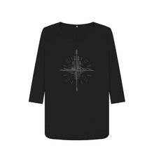  Compass - Womens 3\/4 sleeve top, anorganic long sleeve top in black from Hord.