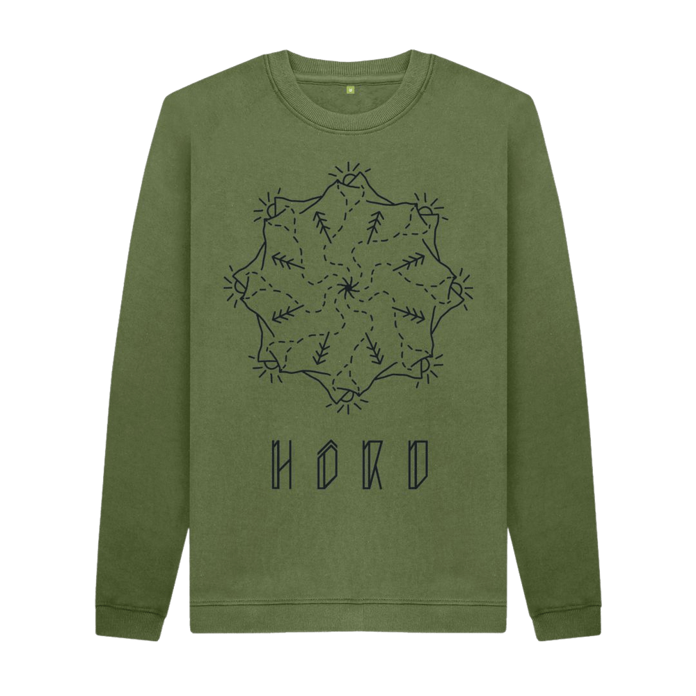 
                  
                    Mountain Mandala Sweater, Unisex in khaki.
                  
                