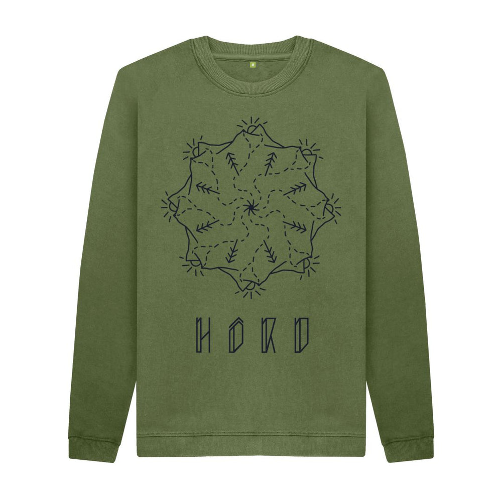 
                  
                    Mountain Mandala Sweater, Unisex in khaki.
                  
                