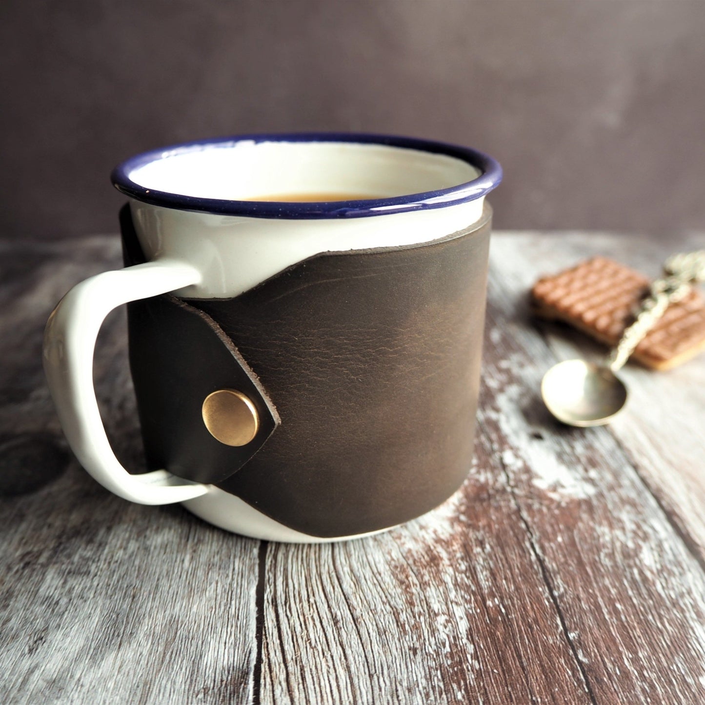 Custom Enamel Mug with Leather Wrap by HÔRD.