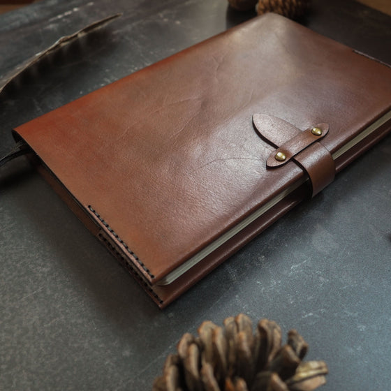 Leather notebook cover bound onto a leuchtturm1917 journal.