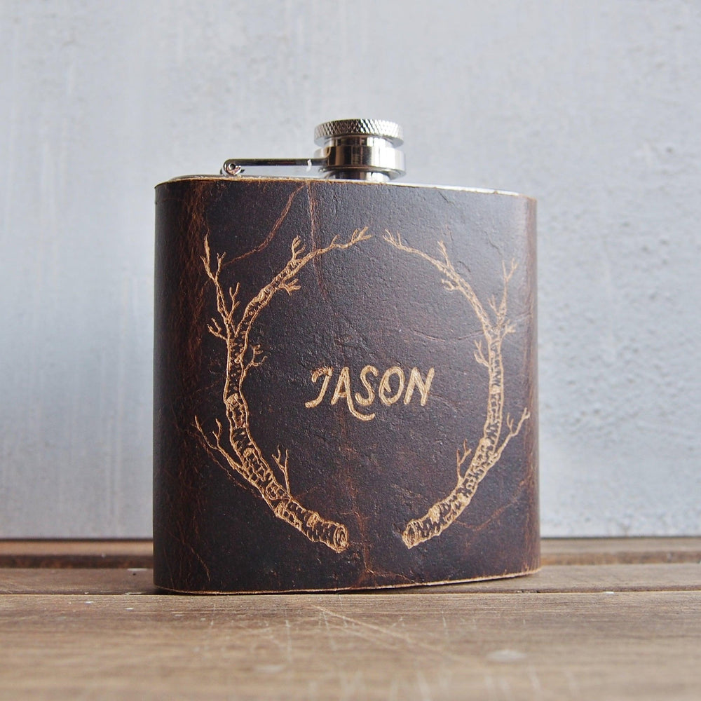 
                  
                    The Birch Branch Flask, a groomsman hip flask from Hord.
                  
                