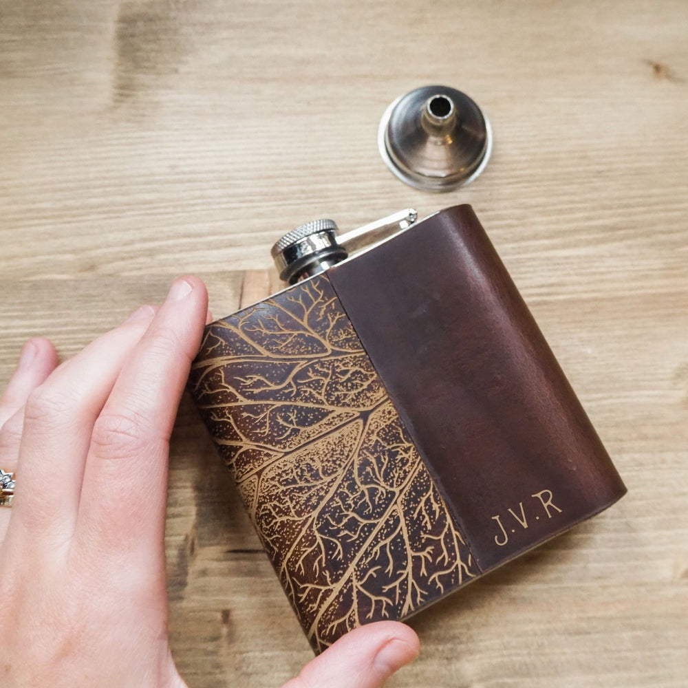 
                  
                    This custom engraved flask is personalised with an initial on the bottom right corner.
                  
                