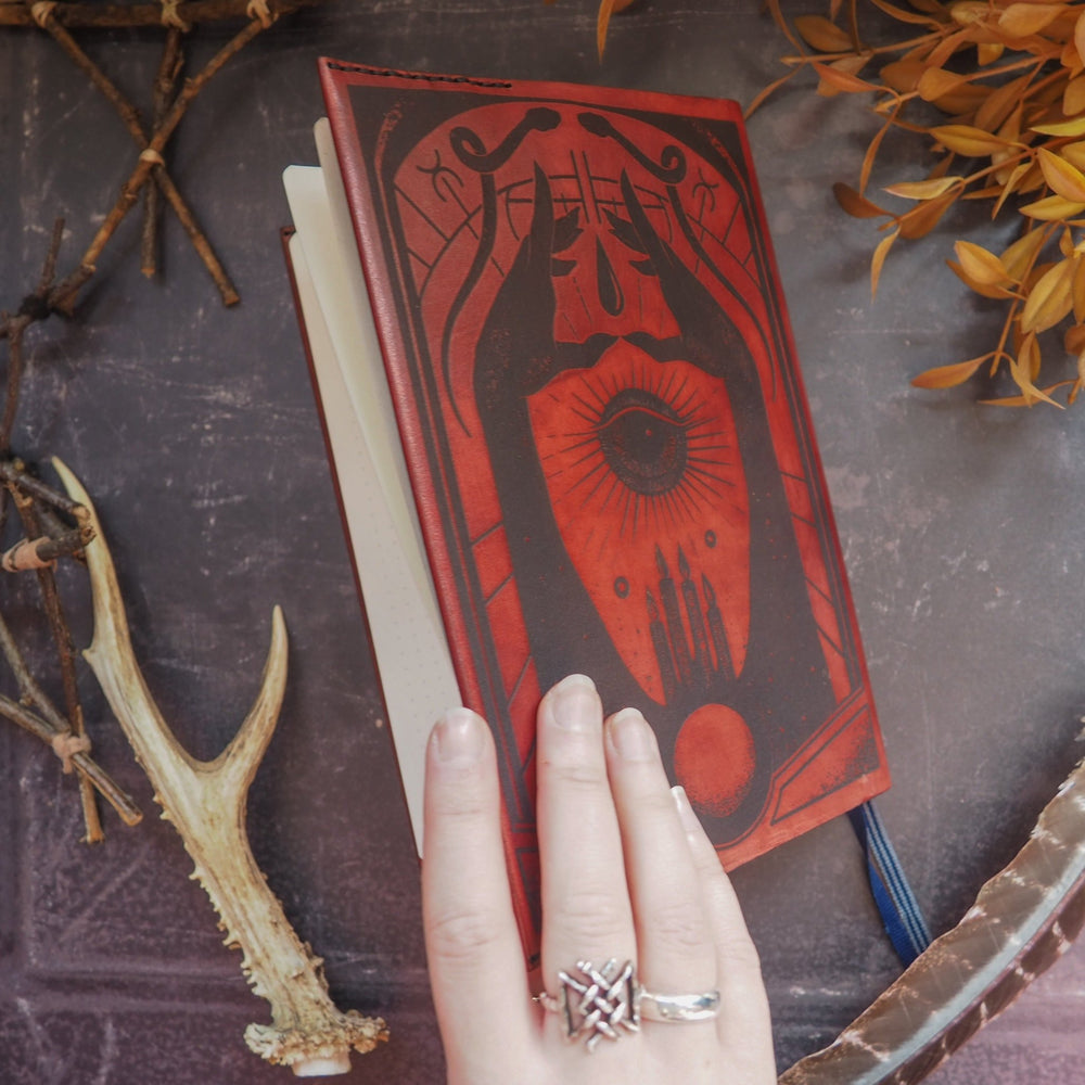 
                  
                    Posterior of the spell book leather journal cover by HÔRD.
                  
                