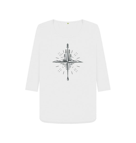 Compass - Womens 3\/4 sleeve top, an organic long sleeve top in white from Hord.